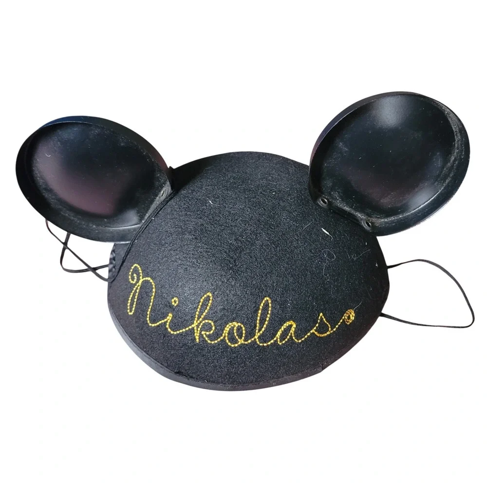 Disneyland Mickey Mouse Ears Hat Black Orange Patch Custom Name Nikolas‎ Infant